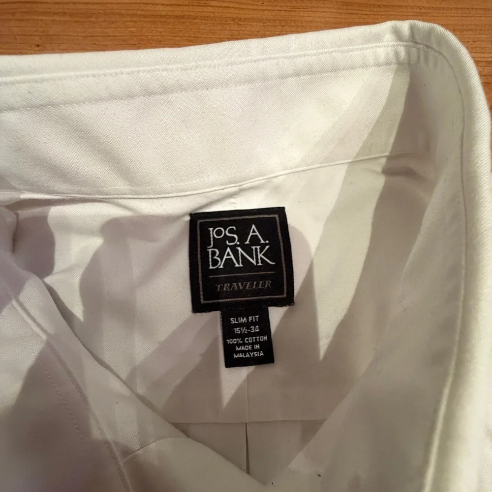 Jos A Bank Men’s Traveler White Collard Long Sleeve Dress Shirt Slim Fit 15½-34 - Picture 5 of 8